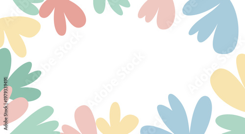 Soft Pastel Colored Abstract Shapes Border with White Background for Design