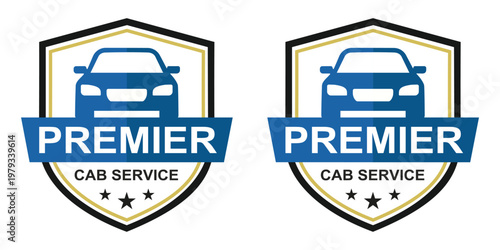 Premier Cab Service Logo Featuring a Car Silhouette in a Professional Shield Emblem for Executive Transportation and Taxi Branding