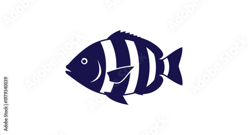 A stylized vector graphic illustration of a banded tropical fish swimming gracefully in blue and white colors