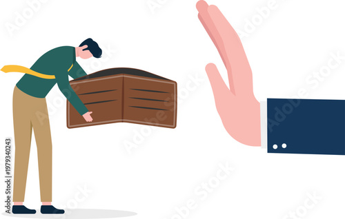Professional showing an empty wallet with a stop hand