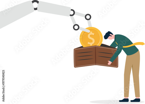 Robot arm taking a coin from a professional's wallet