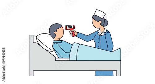 Medical professional uses thermometer to check patient's temperature in hospital bed