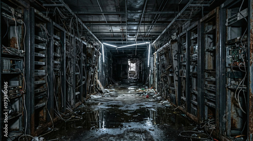 Abandoned and Flooded Post-Apocalyptic Server Room
