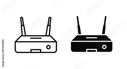 Two wireless router icons one white and one black in silhouette