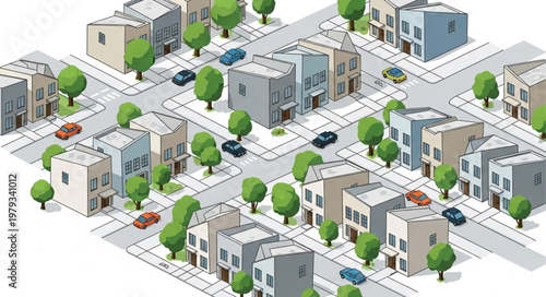 City Street with Residential Buildings.