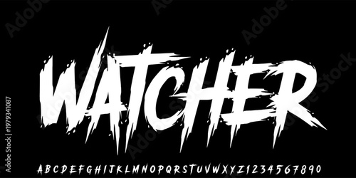 Wacther Brush handmade vector font, Rough and grunge alphabet, typography for movie, music, Halloween, and poster.   