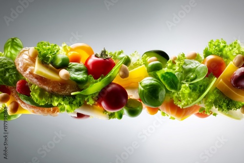 Colorful Raw Ingredients Arranged in a Symbolic Food Chain Concept Displaying Freshness