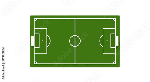 Cleanly designed top-down illustration of a vibrant green sports field, ideal for soccer or football matches and competitive play