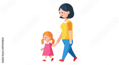 Mother and daughter walking hand in hand enjoying a pleasant stroll together
