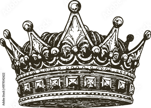 Detailed vintage royal crown illustration with ornate decoration and classic regal design