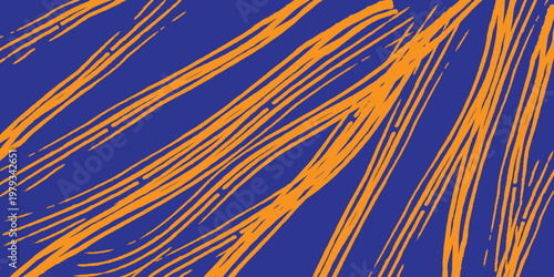 Abstract expressionism bold orange strokes against a deep blue background