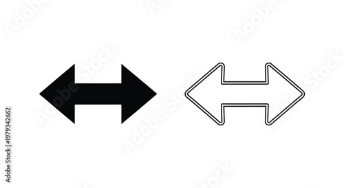 Two opposing arrows presented in solid and outline styles silhouette