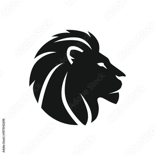 Black Lion Head Silhouette Icon.