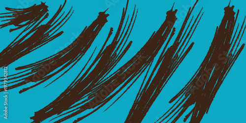 Abstract expressionism bold brushstrokes of brown and teal create dynamic texture