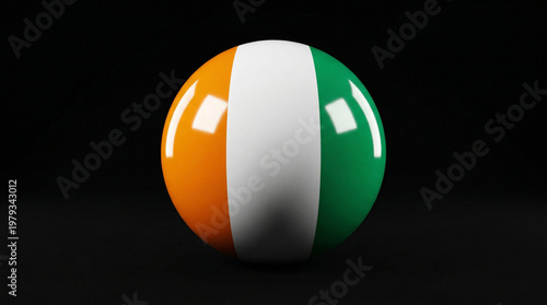 3D sphere representing the national flag of ivory coast cote d'ivoire isolated against a black background with national vertical tricolor isolated background illustration political geography