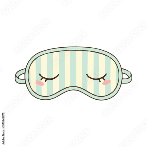 A cute cartoon sleep mask with closed eyes and rosy cheeks on a white background