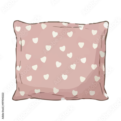 Soft pink pillow with white hearts, cute home decor, love and Valentine's Day concept