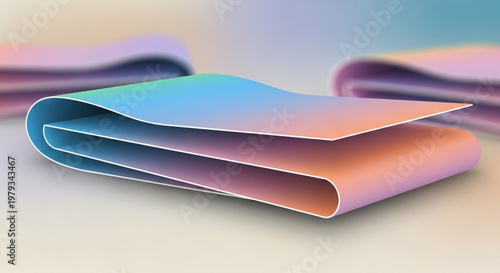 Holographic paper sheets folded in rainbow colors on white background shiny and smooth texture