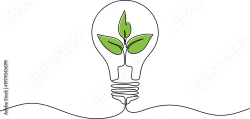 Vibrant green plant flourishing inside a clear glass light bulb, symbolizing innovative sustainable energy and eco-friendly solutions
