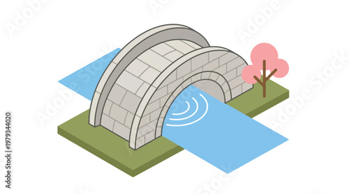 Arch bridge illustration as main subject isolated.