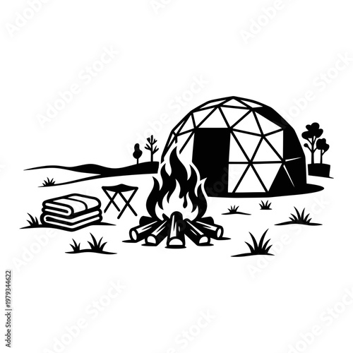 Hot spring bonfire nature scene silhouette