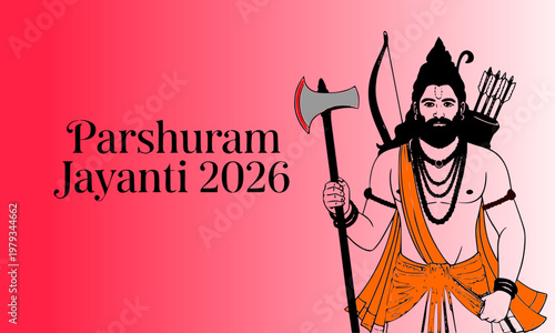 Parshuram Jayanti 2026 Festival Banner with Lord Parshuram Holding Axe and Bow, Celebrating the Hindu Religious Occasion and Vishnu Avatar Worship