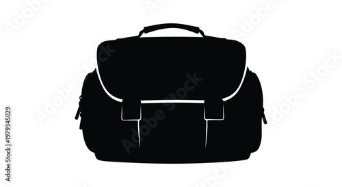 Black camera bag against a white background a stark visual silhouette