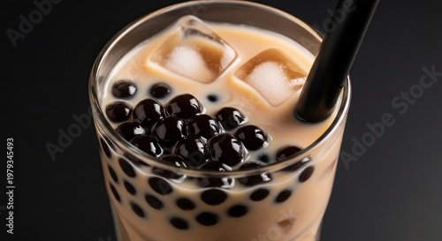 Glass of Milk Tea with Boba.