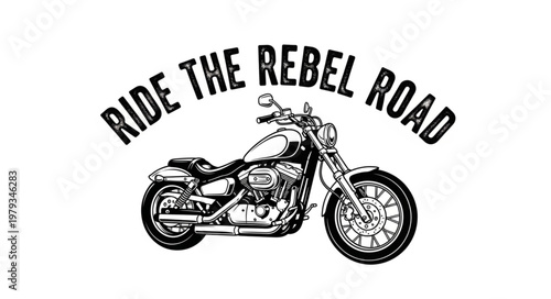 Classic Motorcycle with Ride the Rebel Road Text.