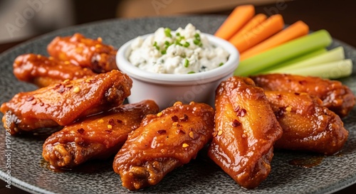Spicy Chicken Wings with Dip.