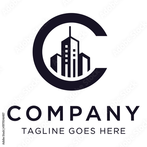 Company logo template with building icon and tagline space icon