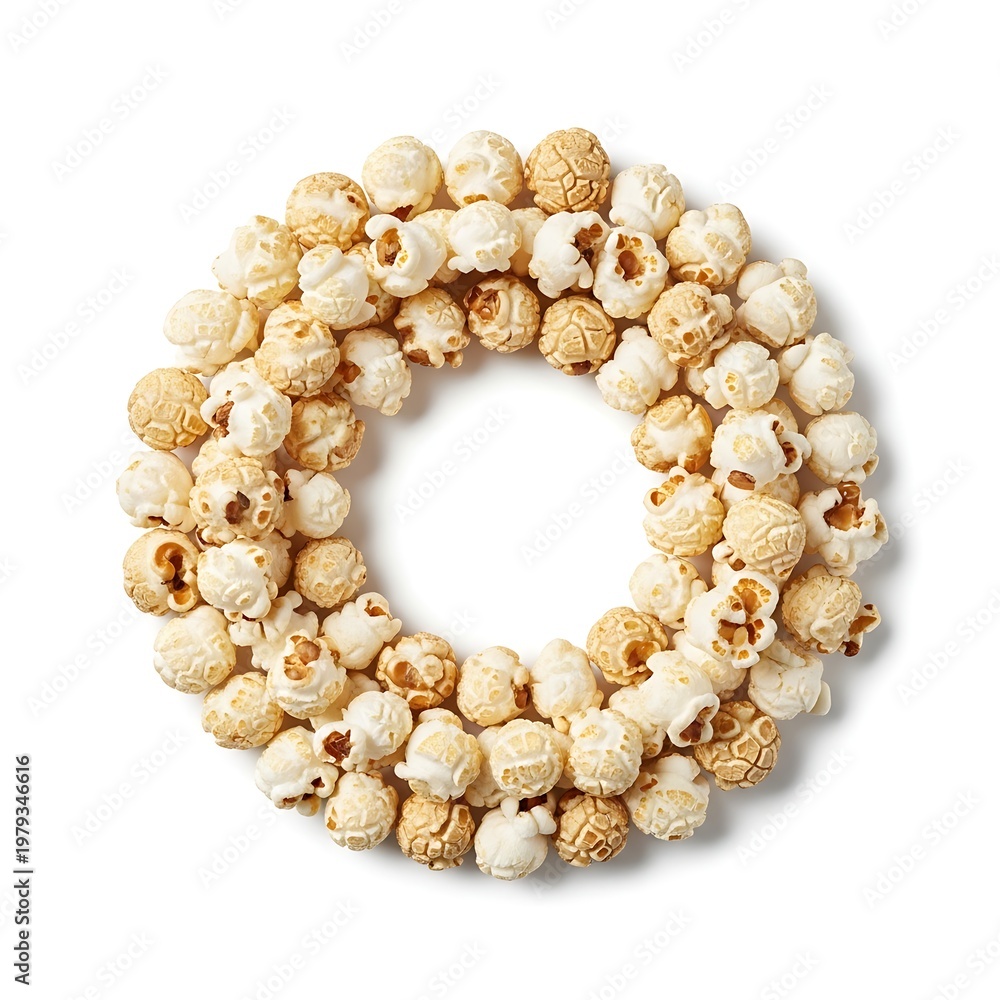 Obraz premium Creative circular ring frame made of mixed caramel and white popcorn isolated on white background