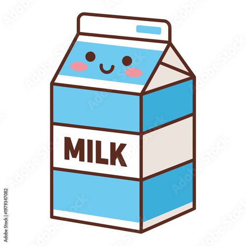 Cute cartoon smiling milk carton with blue and white colors icon