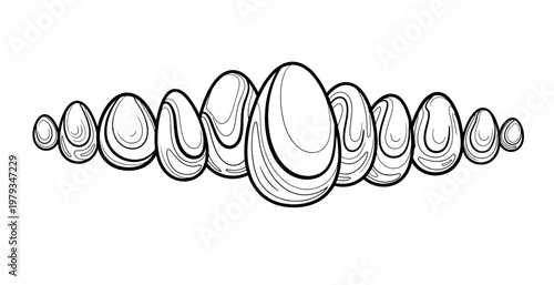 Abstract sketch of elongated overlapping organic shapes in black and white