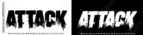 Attack Rough handmade typeface. Alphabet vector font with fluid handmade effect. Italic font.