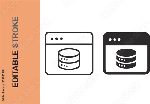Web Database thin line and glyph solid icon. 