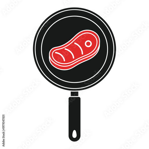 Graphic illustration of steak in a frying pan for cooking  food concept icon