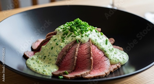 Sliced Roast Beef with Green Sauce.