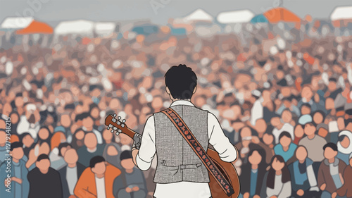 Musician Performing for Crowd at Outdoor Concert