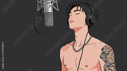 Male Artist Singing in Recording Studio