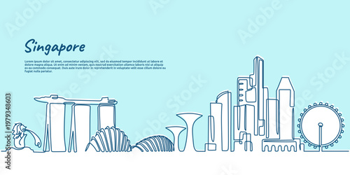 Singapore city skyline single line art minimal. contour drawing landmark silhouette.