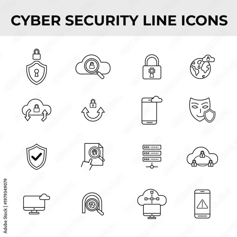 Fototapeta premium Professional Cyber Security Line Icons for Data Protection and Network Safety