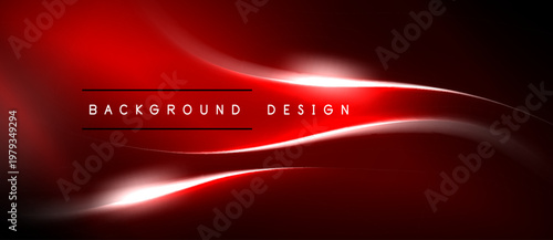 Abstract red design. Smooth curves create dynamic light effect. Dark background emphasizes bright central line. Modern, sleek presentation.