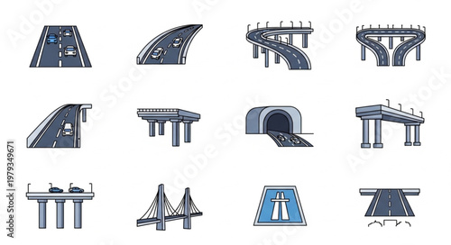 Collection of diverse highway and bridge illustrations.