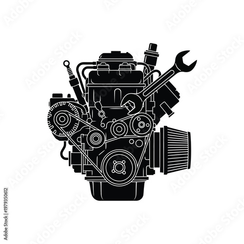 Car Engine with Tool Illustration.