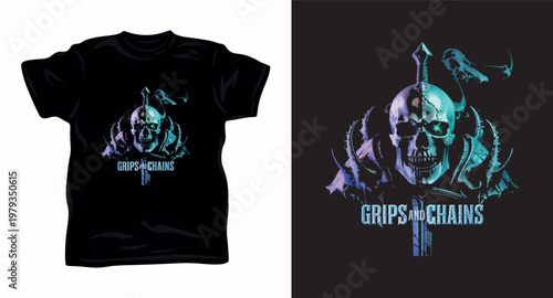 Grips and chains skull design with sword.