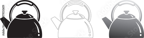 Tea kettle silhouette with steam vector icon for kitchen symbol