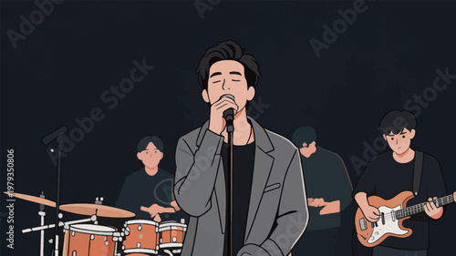 Band Performance Illustration with Male Singer and Musicians