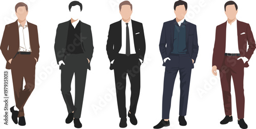 Bild auf Leinwand Clean vector design of male corporate figures in different colored suits standin