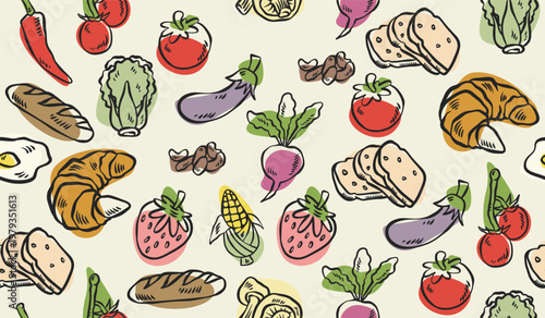 Cute healthy food pattern background vector design